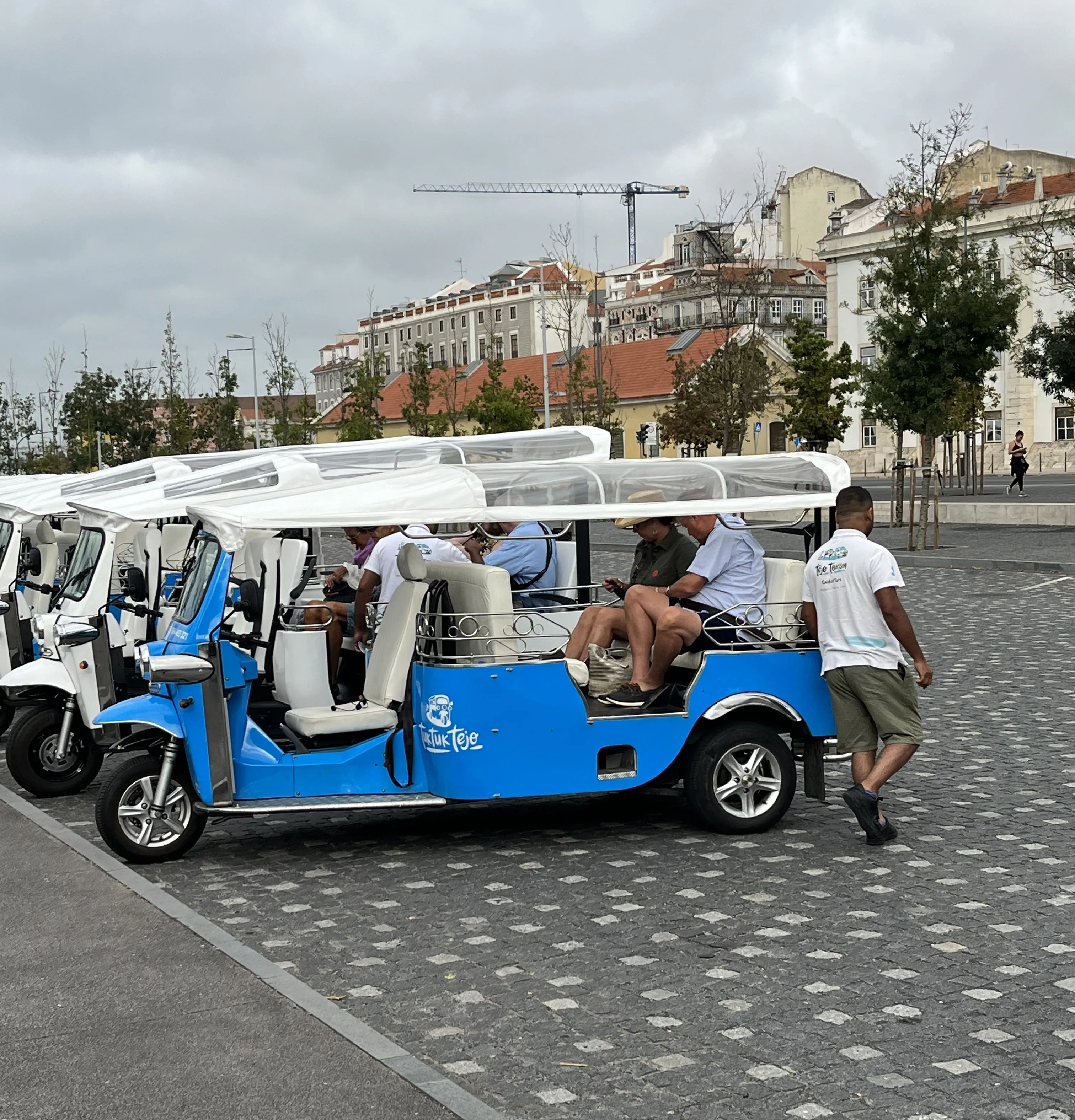 Blue electric tuk tuk in Lisbon — cruise ship excursion vs DIY example from Anthem of the Seas